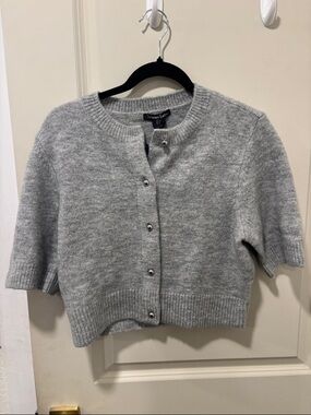 Christian Lacroix Light Gray Short-Sleeve Button Front Cardigan
